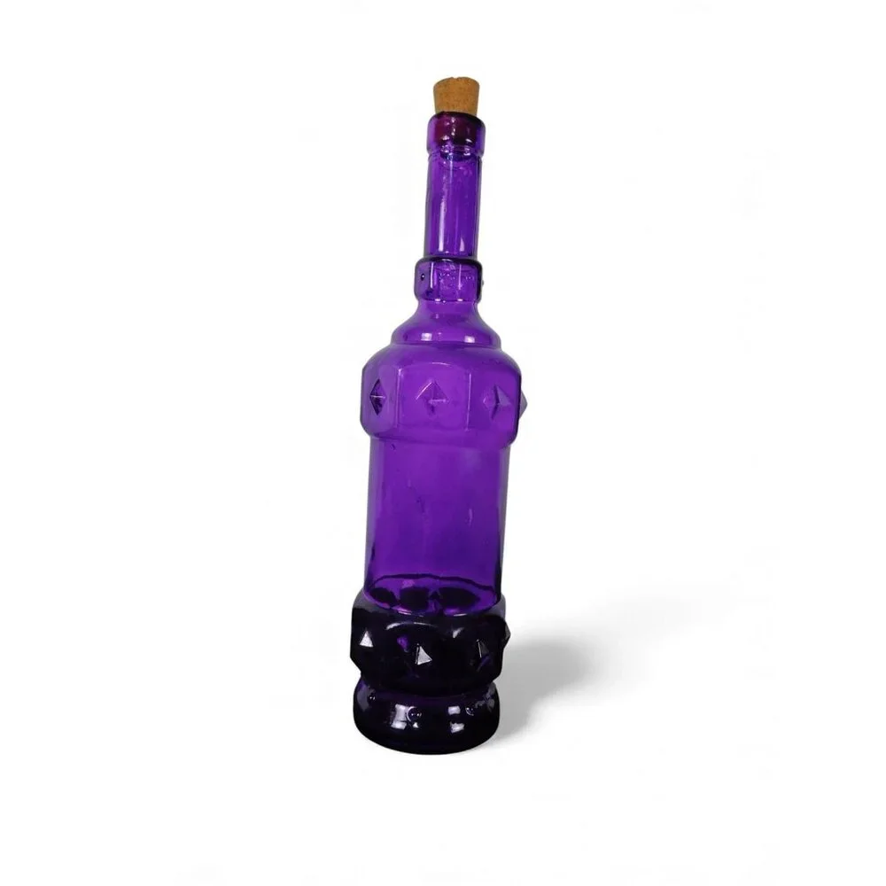 Purple Decorative Glass Bottle with Leather Carry Strap